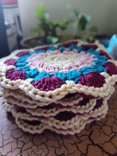 Yellow Mandala Coasters. Cotton. Crochet. Set Of 6. Handmade.