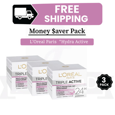 Loreal Paris Triple Active Moisturiser Day 24hr 50ml - 3er Pack