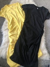 Laughido Cinched Side Ruching Dress Set Of Two Medium Black Yellow Stretchy H1