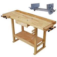 55in Wood Workbench with Rapid Action Vise 10.5 Inch Jaw Gray Cast Iron