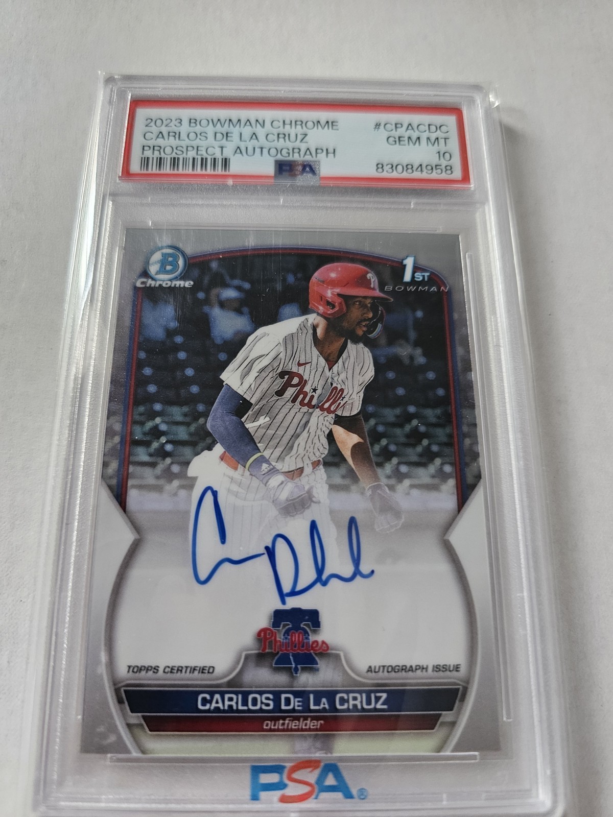 2023 Bowman Chrome Prospect Autographs Carlos de La Cruz #CPA-CDC PSA 10!