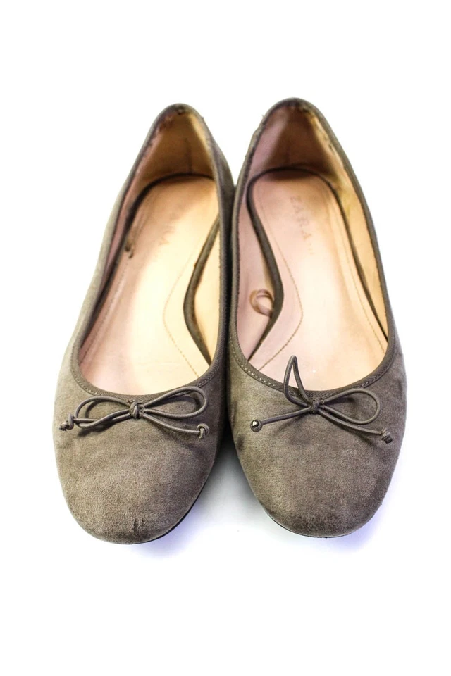 Zara 女式麂皮绒蝴蝶结圆头粗跟高跟鞋黑色 35 码批量 2 — 第 3/4 张图片