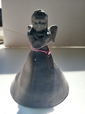 Handmade Black Clay Angel Bell Vintage Mexican Oaxaca Primitive Bell