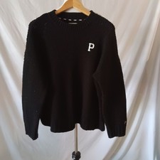 Victoria's Secret Pink Black Logo Pullover Hoodie Sweater Size Large Logo Knit