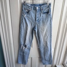 GAP Cheeky Straight High Rise Jeans Light Wash Distressed Denim