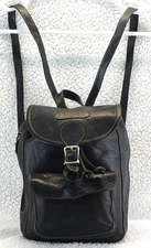 D'Luciano Womens Leather Shoulder Strap Backpack w/Drawstring & Flap Black Small