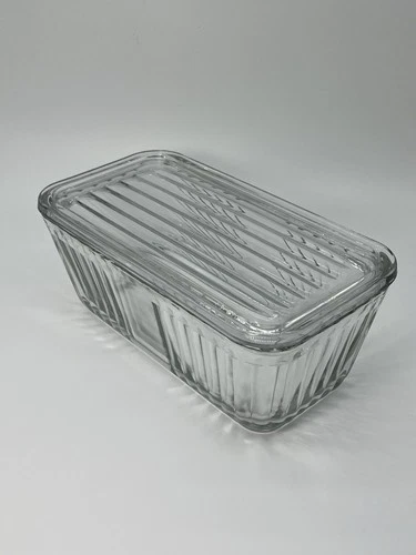 Anchor Hocking 1932 Vintage Design Ribbed 8.5x4.5 Refrigerator Dish With Lid