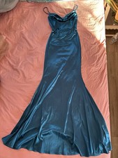 Stunning teal satin mermaid-style dress.