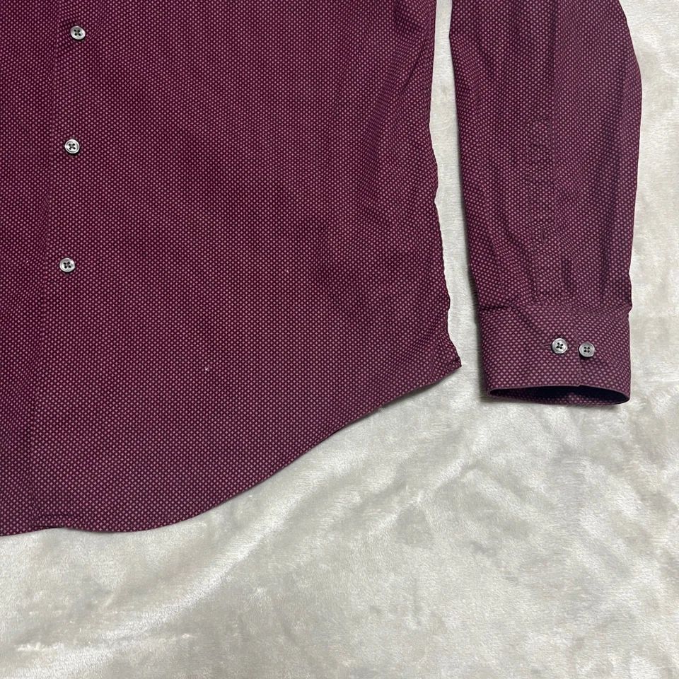 Calvin Klein Slim Fit Stretch Burgundy Micro Dot Dress Shirt Mens XL 17-34/35 - Image 2 of 4