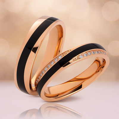 Ring Eheringe Partnerringe Verlobungsringe Edelstahl rose schwarz + Gravur