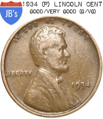 1934 (P) Lincoln Wheat Cent Penny - Circulated Good/Very Good (G/VG)