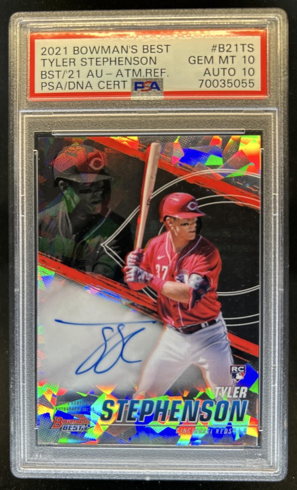 2021 Bowman's Best Tyler Stephenson Auto RC Atomic Refractor #/25 Reds PSA 10/10