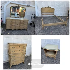 Vintage 1960s Antique Style French Provincial Drexel Crème Bedroom Furniture Set