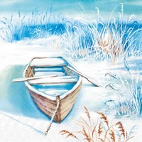 20 Servietten The Boat In The Ice Boot Eis GräSer See Frost Blau Weiß 33X33Cm