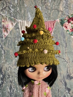 Hat for Blythe doll, Christmas Tree Hat For Blythe, Christmas Hat For Gbaby,