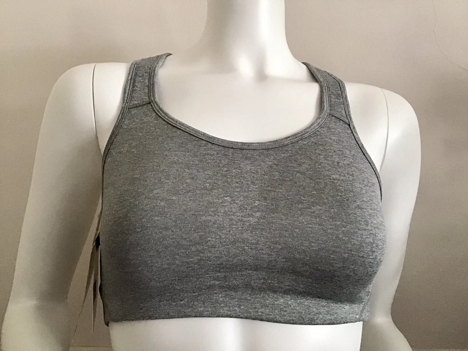 NUEVO CON ETIQUETAS-SUJETADOR DEPORTIVO AVIA MALLA ESPALDA DEPORTIVA CORTE ALTO SOPORTE TALLA S COLOR GRIS. Foto 2 de 4