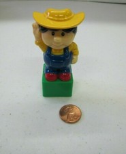 3.25" Hard Plastic Brunette Farmer Man Figure Building Block Part Brand Unknown