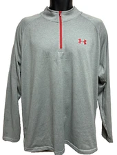 Under Armour Mens 1/2 Zip Shirt Size XL Gray Base Layer Long Sleeve Heat Gear