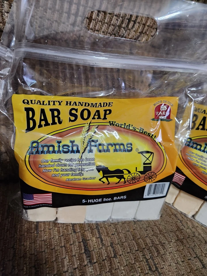 Мыло Amish Farm Bar 2 упаковки 10 огромных батончиков 5 унций каждое мыло сделано в США под рукой  - Изображение 2 из 4