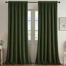 Olive Green Velvet Curtains 72 Inch Length 2 Panels, Luxury Blackout Rod Pocket
