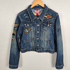 Henley's Vintage Denim Jacket Size 3 Patches Zip Punk Biker Distressed 1669