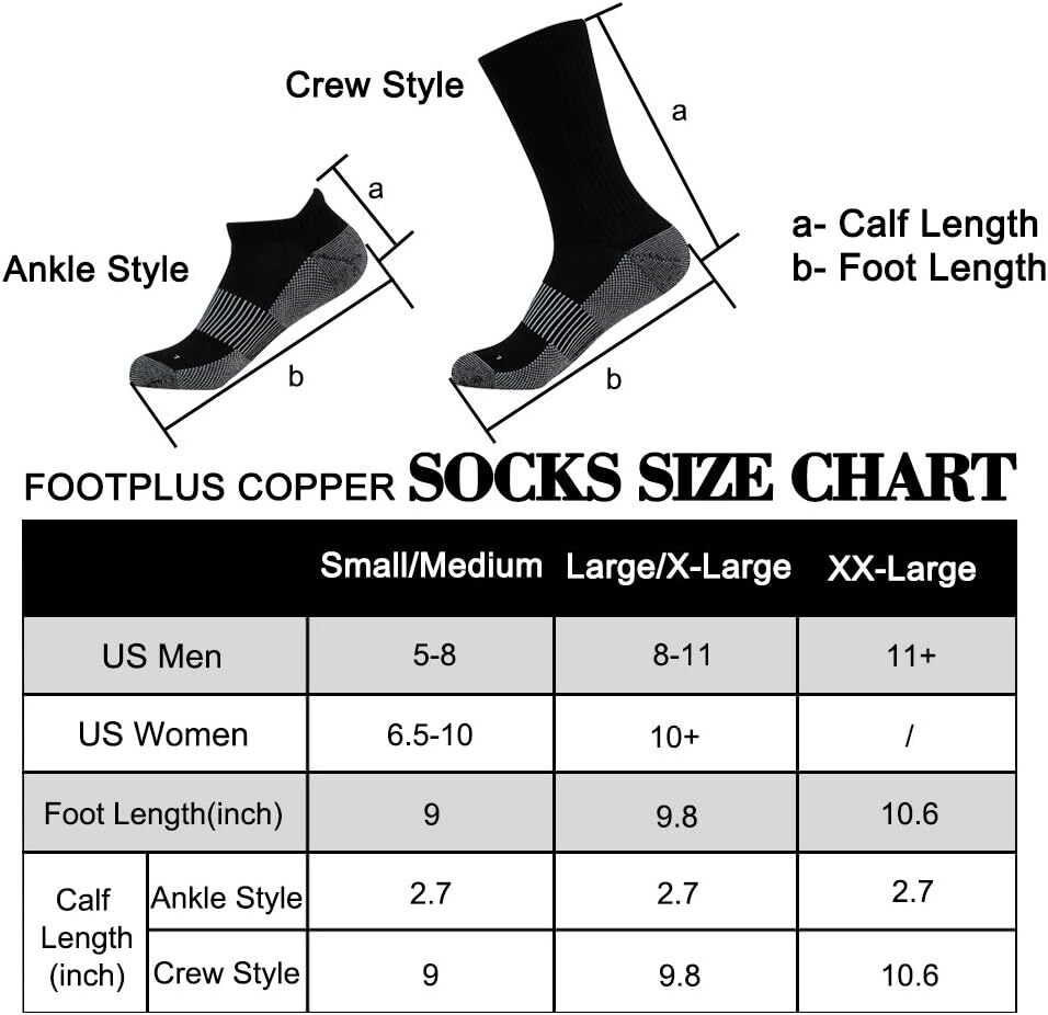 SAOLA Copper Hiking Socks Unisex Cushioned Sole Large 01# 6 Pairs Black Crew