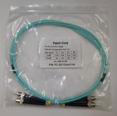 Fiber Optic Patch Cord ST/UPC-ST/UPC Duplex OM3 50/125 3mm PVC 1M PC-SS7D3AV01M