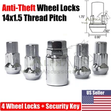4 Chrome Wheel Locks 14x1.5 Fits Ford F-150 Expedition Navigator + Security Key
