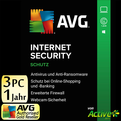 AVG Internet Security 3 PC 2026 Full Version 1 Year DE Antivirus New DE
