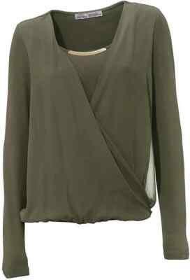 Heine Langarmshirt Wickeloptik Khaki Größe 14 UVP 40 £