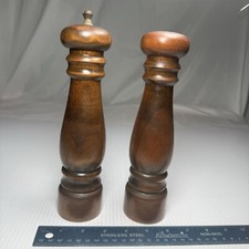 Vintage Mid-Century Tall Wood Pepper Mill Salt Shaker Set Japan