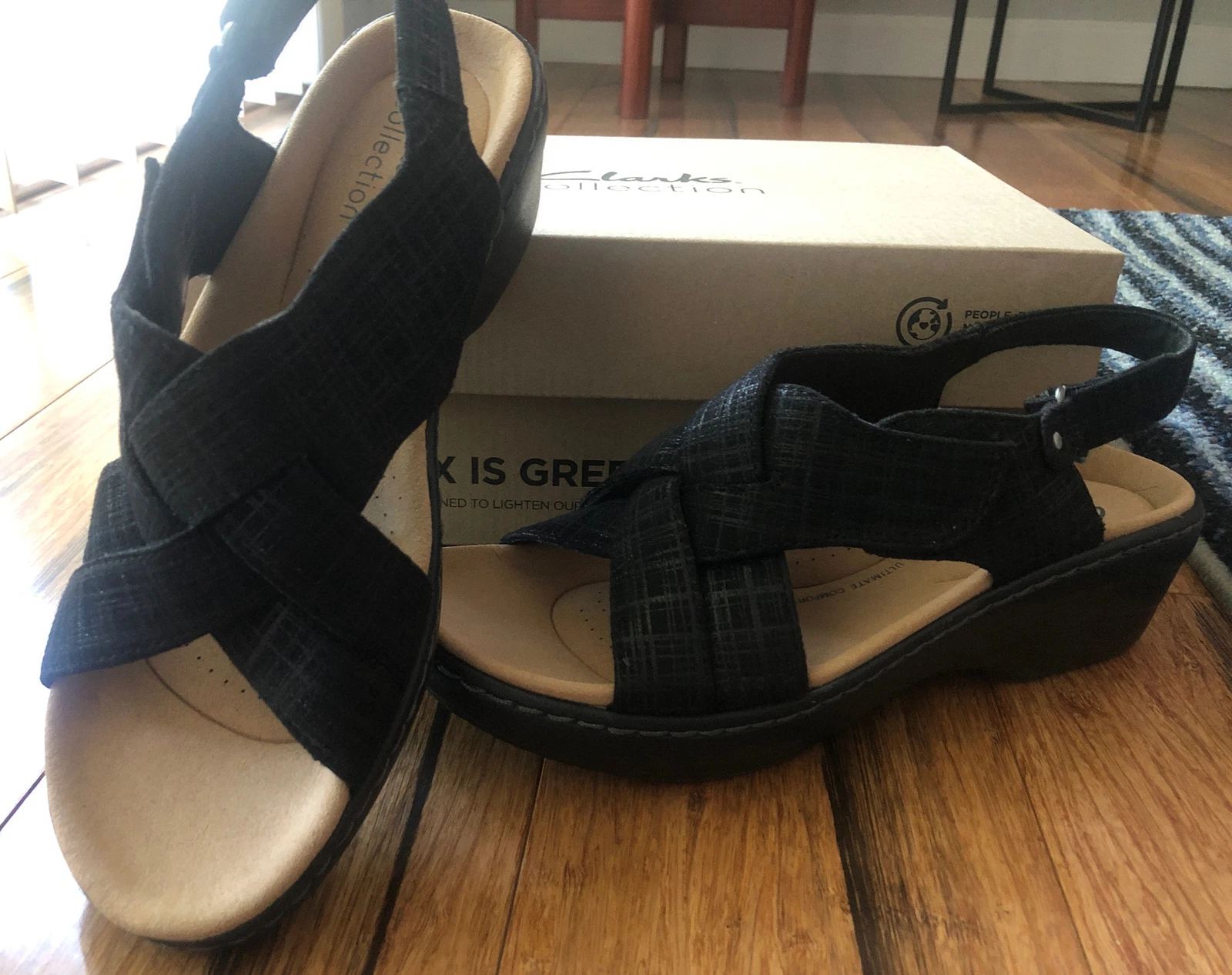 NUOVE scarpe sandalo donna Clarks Merliah Echo tessuto nero taglia 6 5 M nuove con scatola