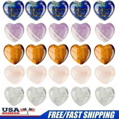 1/5/10 pcs Natural Quartz Heart Shaped Crystal Carve Love Healing Gemstone USA