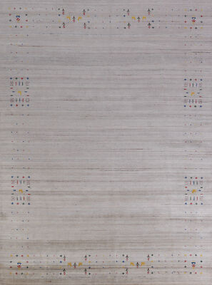 Artisan-made Ivory Wool Area Rug Hand-knotted Gabbeh Carpet 8x10 ft