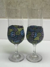 Pair of Wine Glasses with Patterned Polymer Clay Bowls