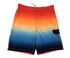 Speedo Mens Large Orange Yellow Blue Summer Drawstrings Board Swim Shorts EUC
