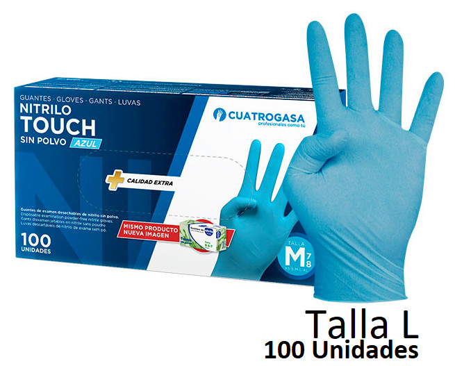 Guantes Nitrilo Azul Talla L - Sin Polvo Antialergicos Apto Uso Alimentario