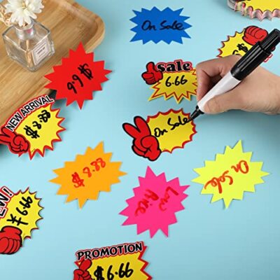 Hocadon 600 Pieces Starburst Tags Retail Sale Tags Burst Paper Signs Price Labels For Display For Retail Store Grocery Shop Party Favors 12 Styles