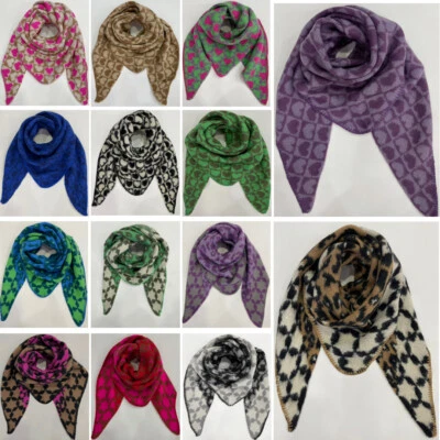 MARKENLOS Damen Dreieck Winter Schal Dreieckstuch Halstuch Strick Herzen od Leopard 232021