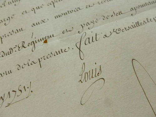 1751. King Louis XV. Leave signed "LOUIS". Rgt HUSSARS Cavalry. AUTOGRAPH