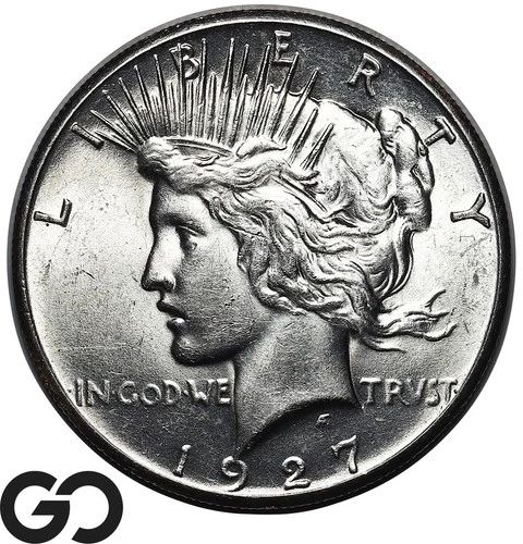 1927 Peace Dollar, Lustrous White Gem BU++ Better Date, Scarce This Nice!