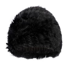 Women Fur Hat Female Winter Furry Knit Beanie Hat Thick Warm Skull Cap Black