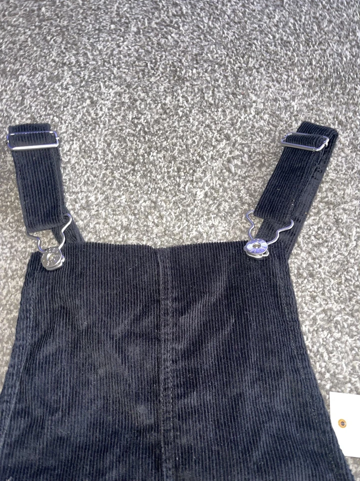 Girls black corduroy cotton 11-12 Dungaree Pinafore Dress pockets winter soft - Image 3 of 4