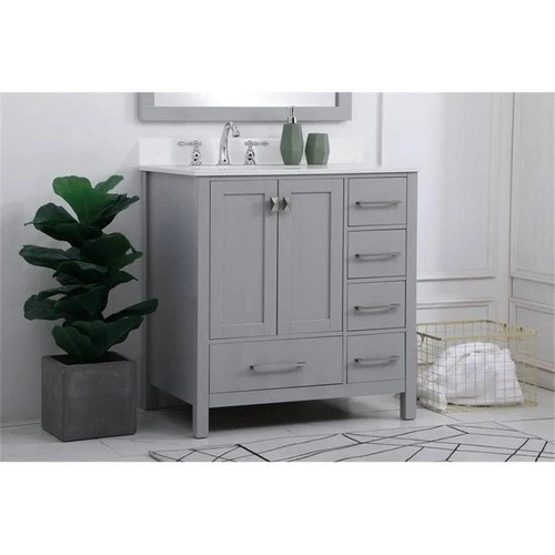 Elegant Decor Irene 32" Solid Wood Single Bathroom Vanity w/ Backsplash in Gray - Picture 2 of 8