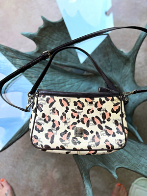 #ad MCM EUC White Leopard Animal Print Small Crossbody Zip Detach Strap with COA $148.00