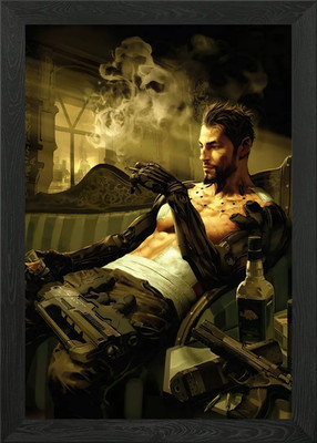 Deus Ex Figur mit Waffen gerahmtes Wandbild Poster Leinwanddruck Bild