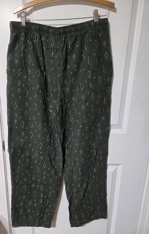 Cherokee Men's Lounge Pants Green Flannel Trees Size L Pockets Elastic Waist - Image 2 of 4