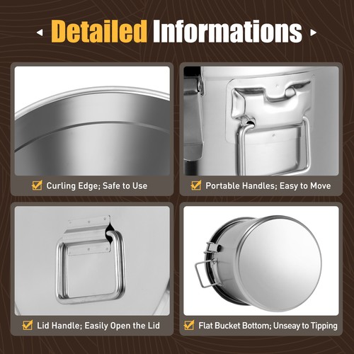 33L Airtight Canister Kitchen Stainless Steel Storage Bucket Food Container