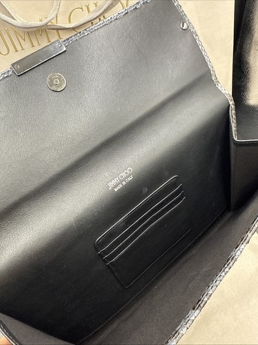 JIMMY CHOO Reese Navy Grey Blue Exotic Leather Evening Party Clutch Bag Handbag - Picture 7 of 10