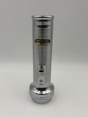 Vintage 1960s Rayovac Sportsman 2 D metal flashlight USA Ribbed Silver Metal